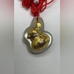 Hetian Jadeite Lucky Necklace Gold Fortune Prosperity Wealth